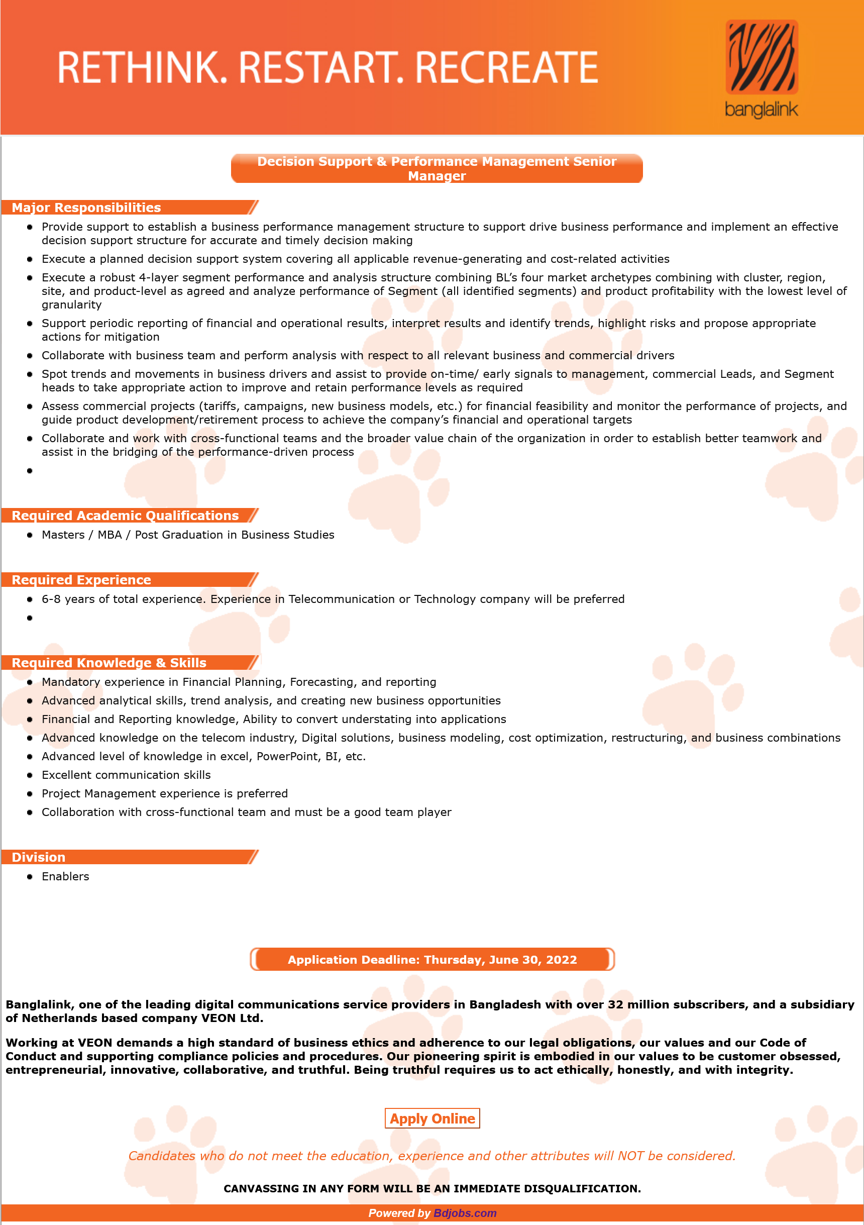 Banglalink Job Circular 2022