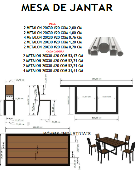 Projeto de móvel industrial com medidas