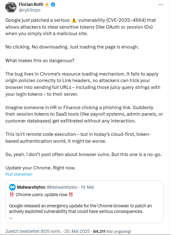 Chrome vulnerability CVE-2025-4665