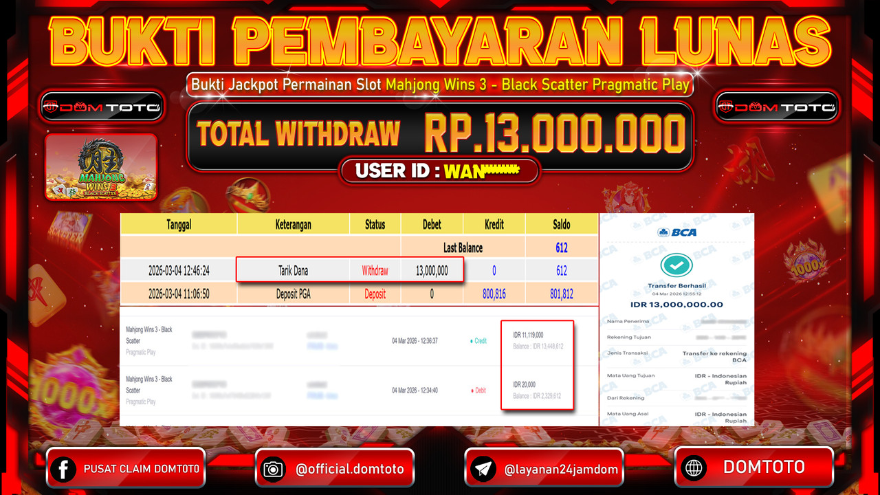 JACKPOT SLOT Mahjong Wins 3 - Black Scatter Pragmatic Play 04 MARET 2026