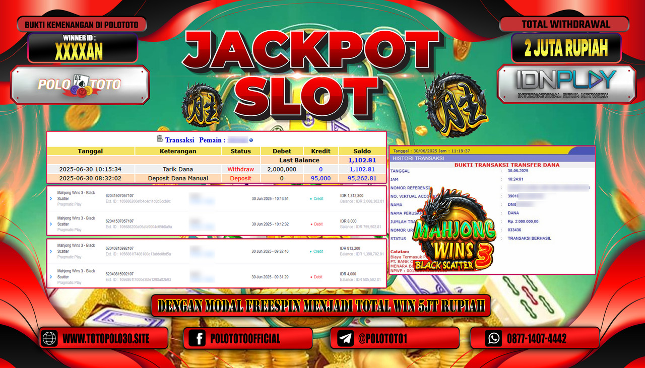 POLOTOTO JACKPOT SLOT MAHJONG WAYS 3 - BLACK SCATTER Rp.2.000.000,- LUNAS