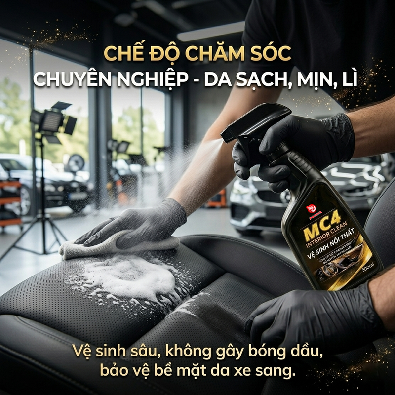 Kỹ thuật viên đang dùng MC4 vệ sinh sâu ghế da ô tô