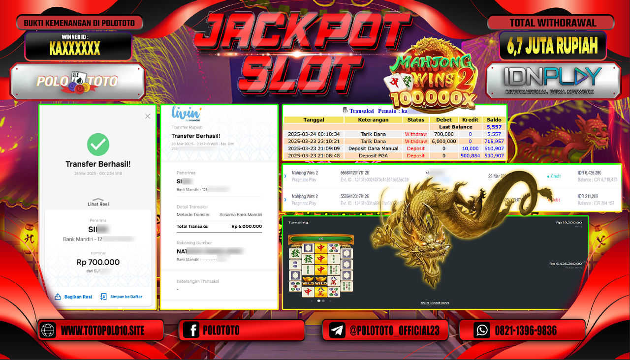 POLOTOTO JACKPOT SLOT MAHJONG WINS 2 Rp.6.700.000,-