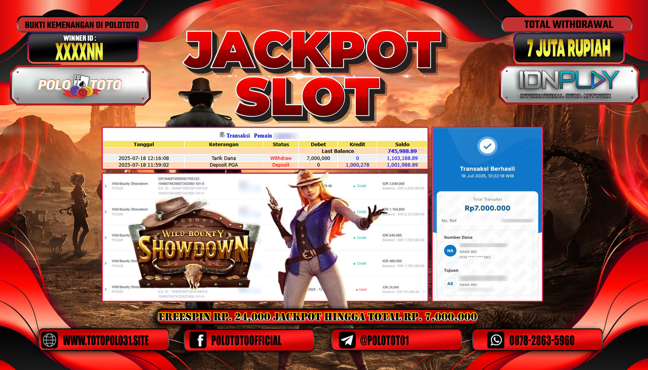 POLOTOTO JACKPOT SLOT WILD BOUNTY SHOWDOWN Rp.7.000.000,- LUNAS