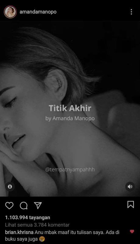 Puisi yang diunggah Amanda Manopo di Instagramnya