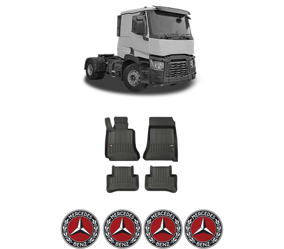 Set covorase presuri MERCEDES-BENZ C din 2000-2013, auto, din cauciuc thermoplastic, 4 Stickere auto cu MERCEDES-BENZ