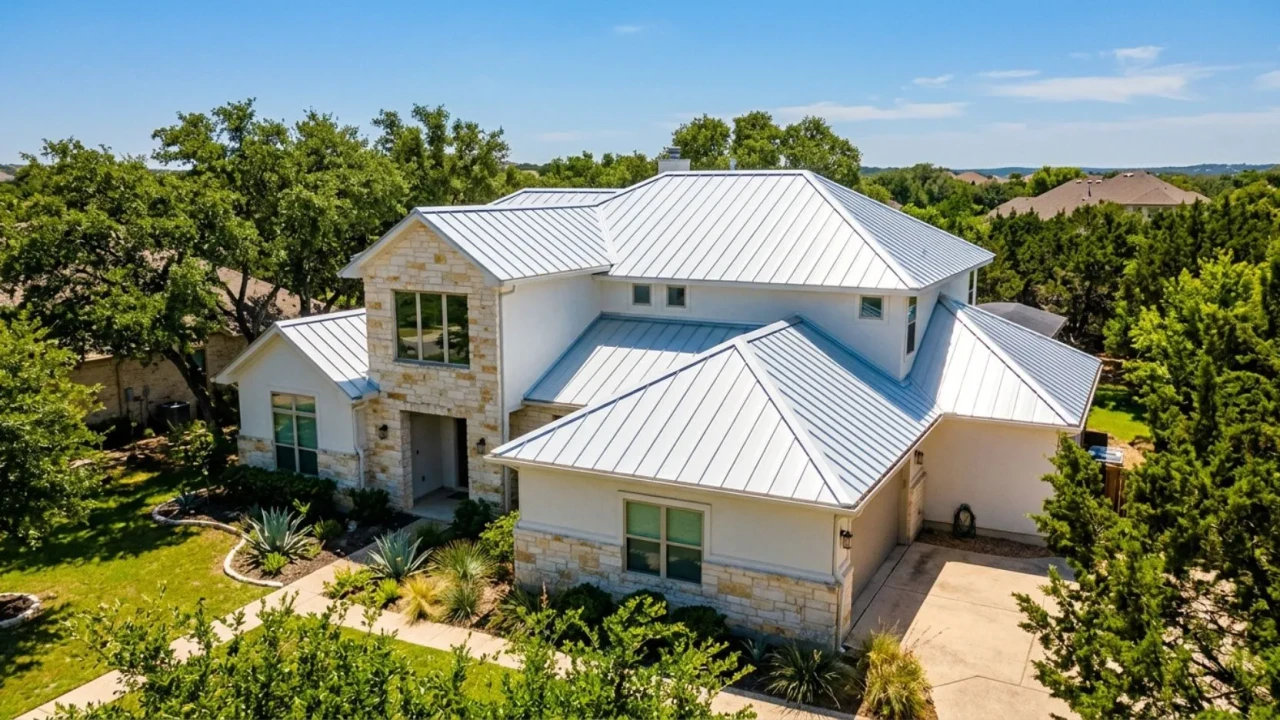Energy efficient metal roof with reflective coating on a San Antonio home