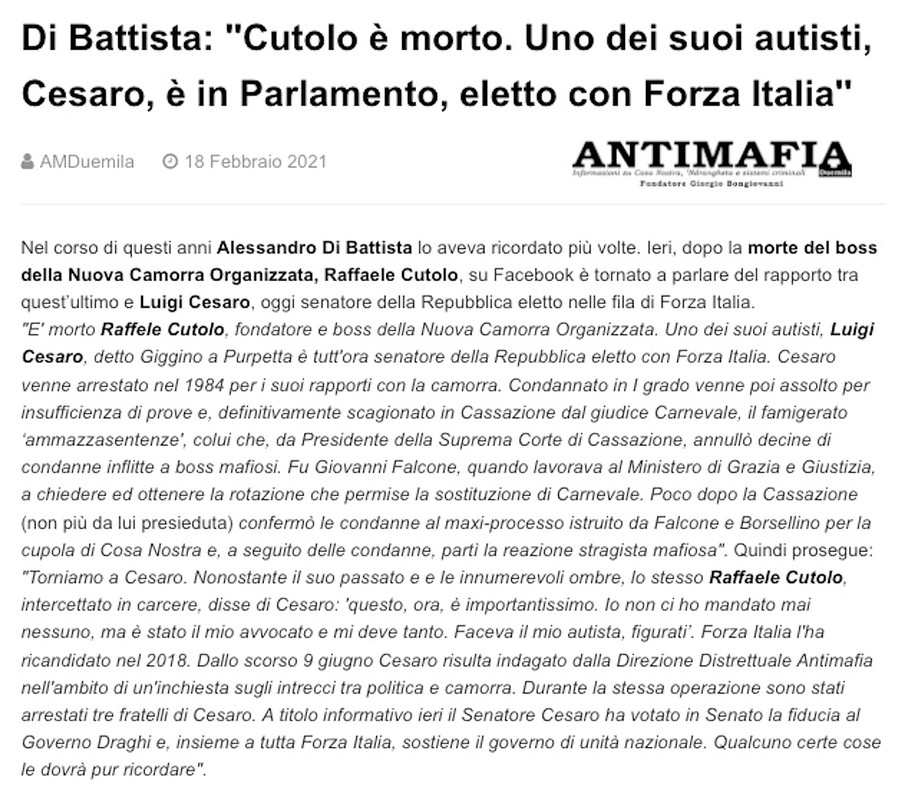 Cesaro, Forza Italia, autista di Cutolo