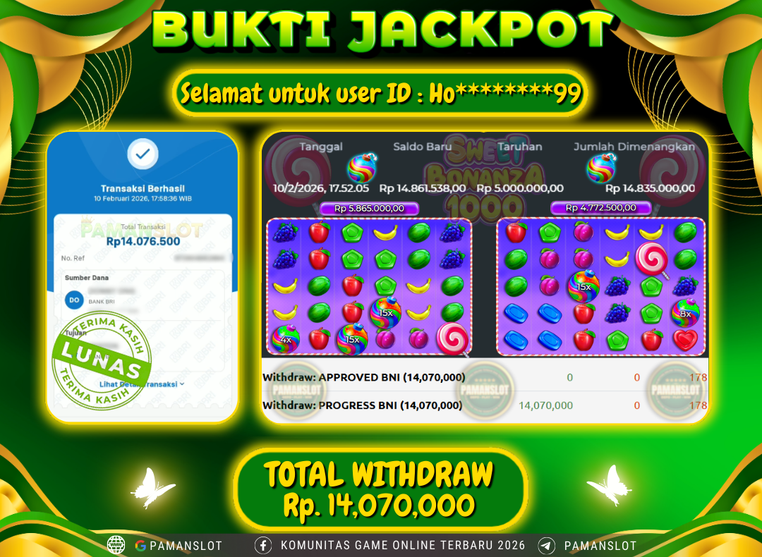PAMANSLOT JACKPOT Game Sweet Bonanza 1000 Rp.14,070,000- LUNAS