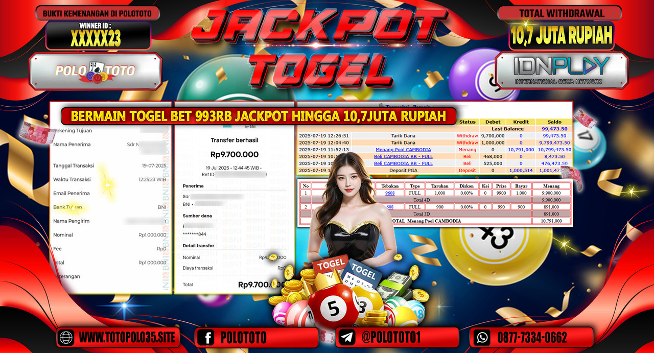 POLOTOTO JACKPOT TOGEL CAMBODIA POOLS Rp.10.700.000,- LUNAS