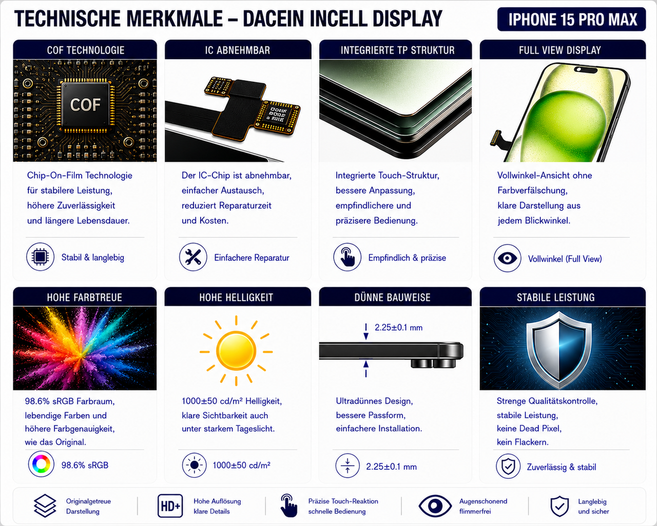 DACEIN iPhone 15 Pro Max LTPS 120HZ FHD In-Cell Display Produktbild 3