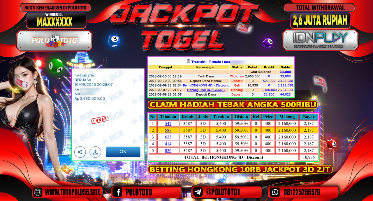 POLOTOTO JACKPOT TOGEL HONGKONG LOTTO Rp.2.660.000,-
