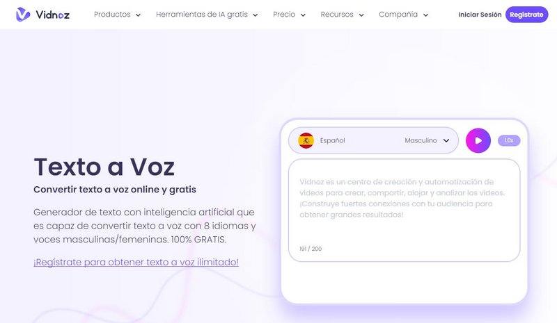 Vidnoz: Tu Solución de Texto a Voz Online Texto-a-voz