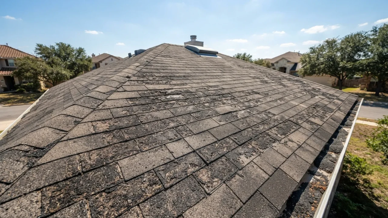 Aging asphalt shingle roof granule loss San Antonio