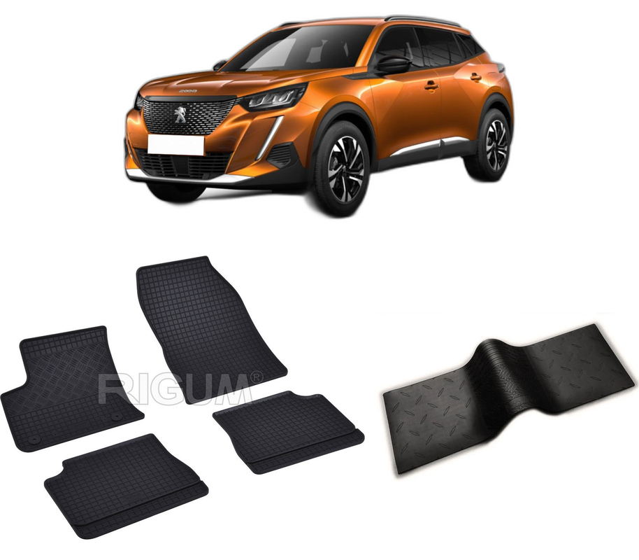 Set covorase auto PEUGEOT 2008 E- II din 08.2020-PREZENT, cu covoras tunel median, CAROSERIE SUV, Presuri cauciuc 100%, compatibil cu autoturismul PEUGEOT 2008 E- II, Rigum