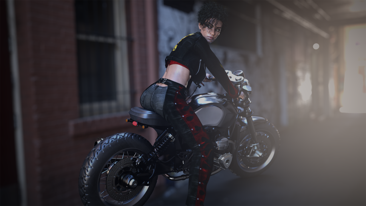 CJ Tycho Classic Biker Outfit Short Curls Hair Banner