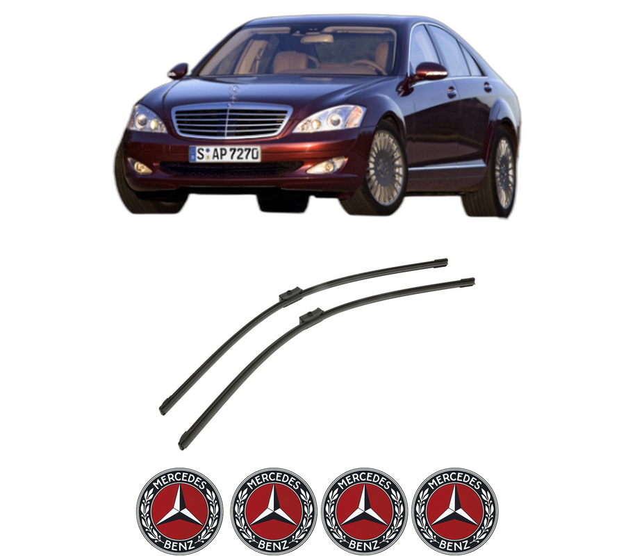Set stergatoare auto MERCEDES-BENZ S-CLASS (W221, V221) din 2005-2013, pentru parbriz auto, 2 bucati, Bosch Aerotwin, din cauciuc siliconat rezistent, 4 Stickere Auto MERCEDES-BENZ