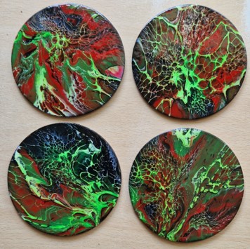 ACRYLIC POURING - Coasters & paintings & a new studio Red-Green-cropped