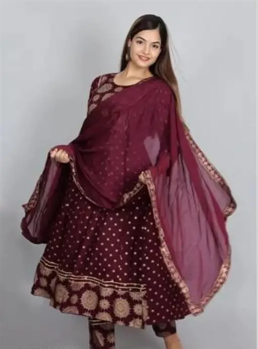 Anarkali Dupatta Set" Women's Printed "Anarkali Kurti" & Pant Dupatta Set Color 3 (R110)