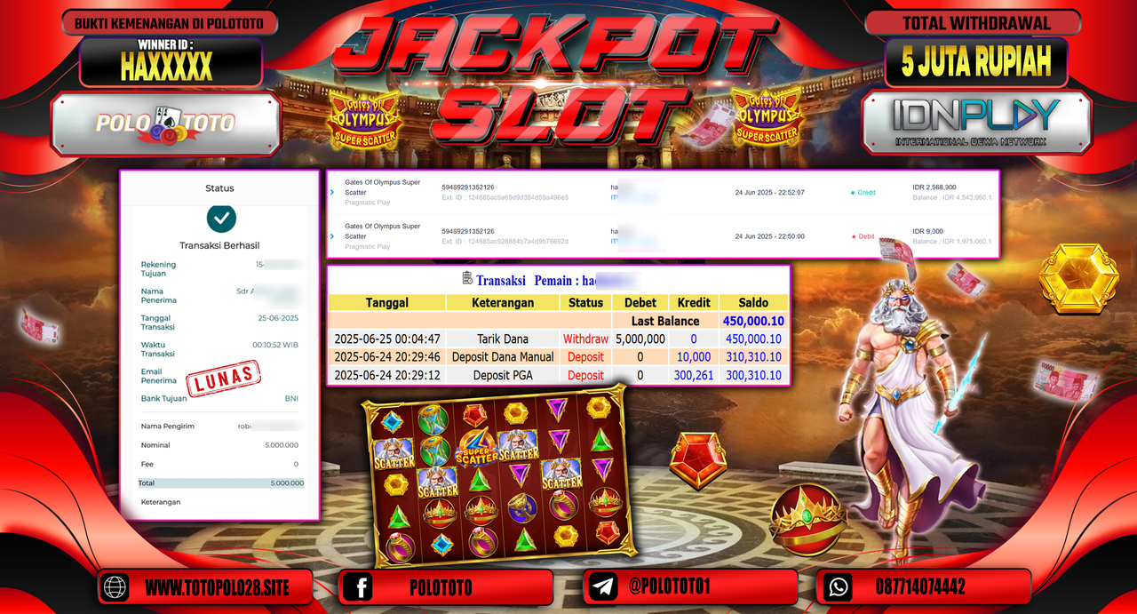 POLOTOTO JACKPOT SLOT GATES OF OLYMPUS SUPER SCATTER Rp.5.000.000,-