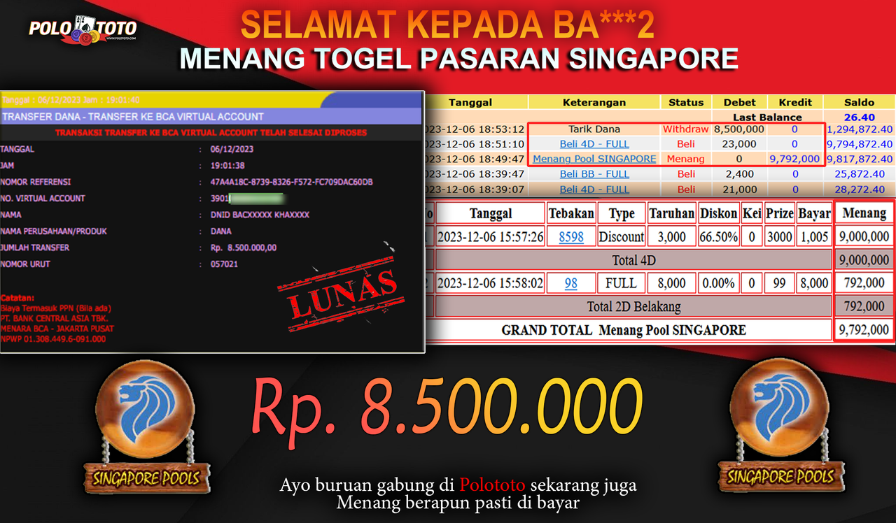 BUKTI PEMBAYARAN JACKPOT DIPOLOTOTO DIBAYAR LUNAS!!!