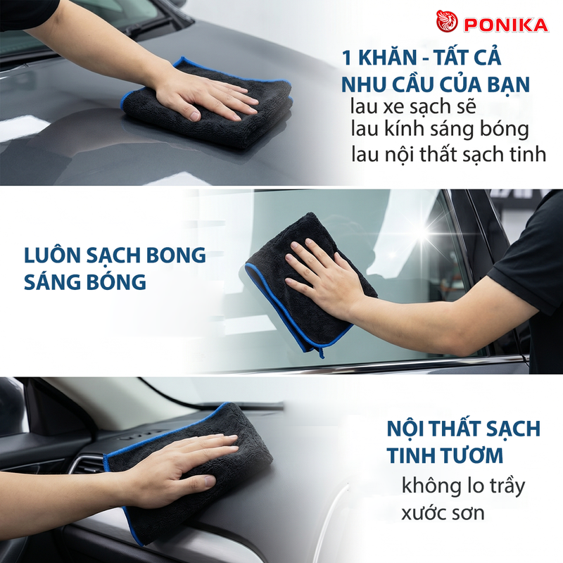 1 khăn đáp ứng tất cả nhu cầu lau xe, lau kính, lau nội thất