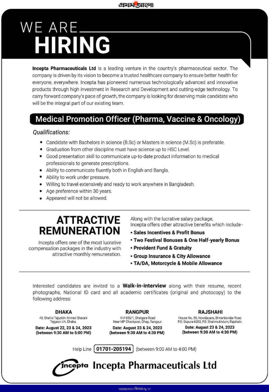 Incepta Pharmaceuticals Job Circular 2023
