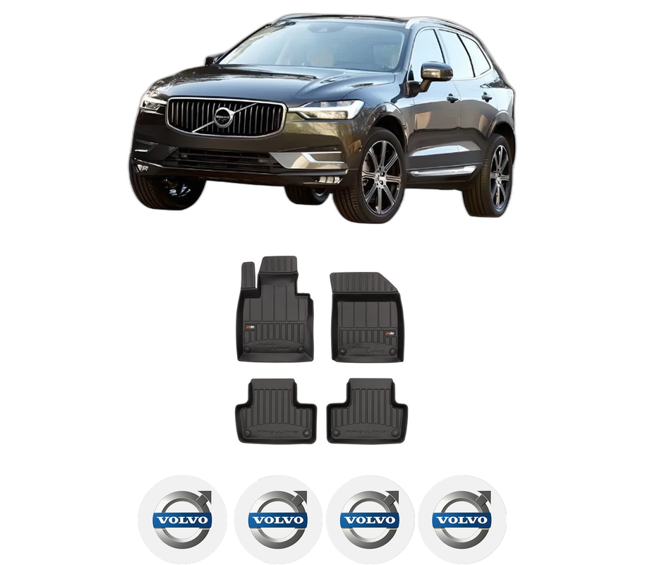 Set covorase presuri VOLVO XC60 II (246) din 2017-2022, auto, din cauciuc thermoplastic, 4 Stickere auto cu VOLVO