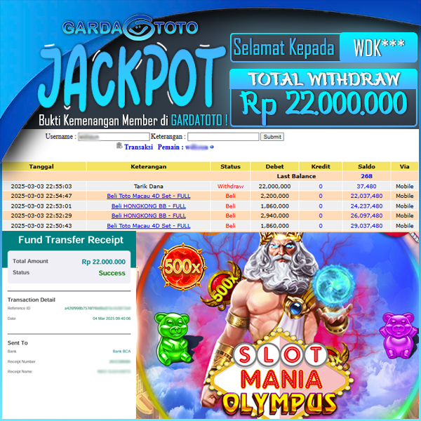 JACKPOT SLOT MAIN DI SLOT MANIA OF OLYMPUS WD Rp 22.000.000,- DIBAYAR LUNAS GARDATOTO MANTAP !
