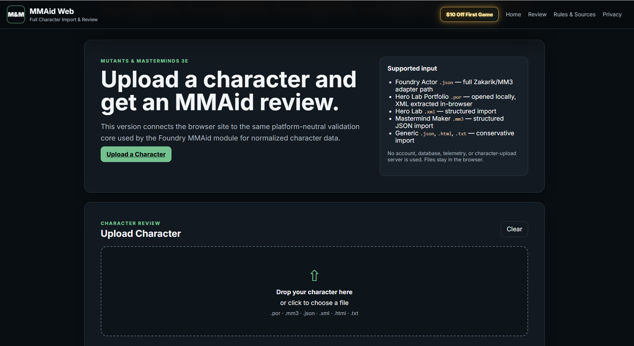 Preview of the MMAid Exporter website