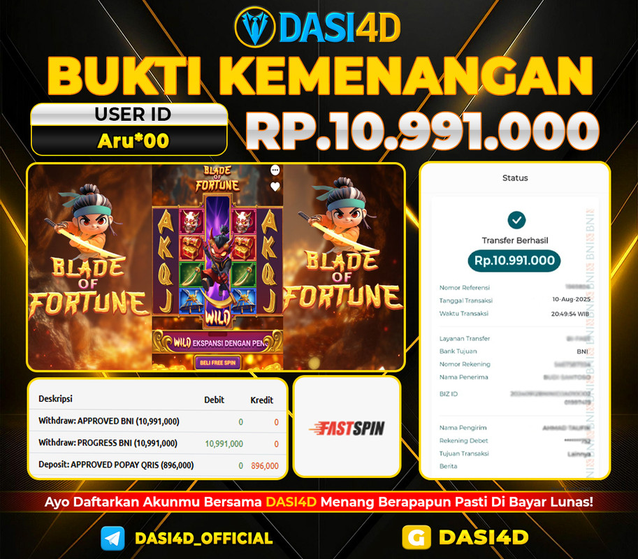 BUKTI KEMENANGAN 10 AGUSTUS 2025 DI BLADE OF FORTUNE WD 10.991.000