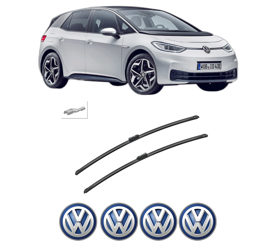 Set stergatoare auto Volkswagen ID.3 (E11, E12) din 2019-2024, pentru parbriz auto, 2 bucati, Bosch Aerotwin, din cauciuc siliconat rezistent, 4 Stickere Auto Volkswagen