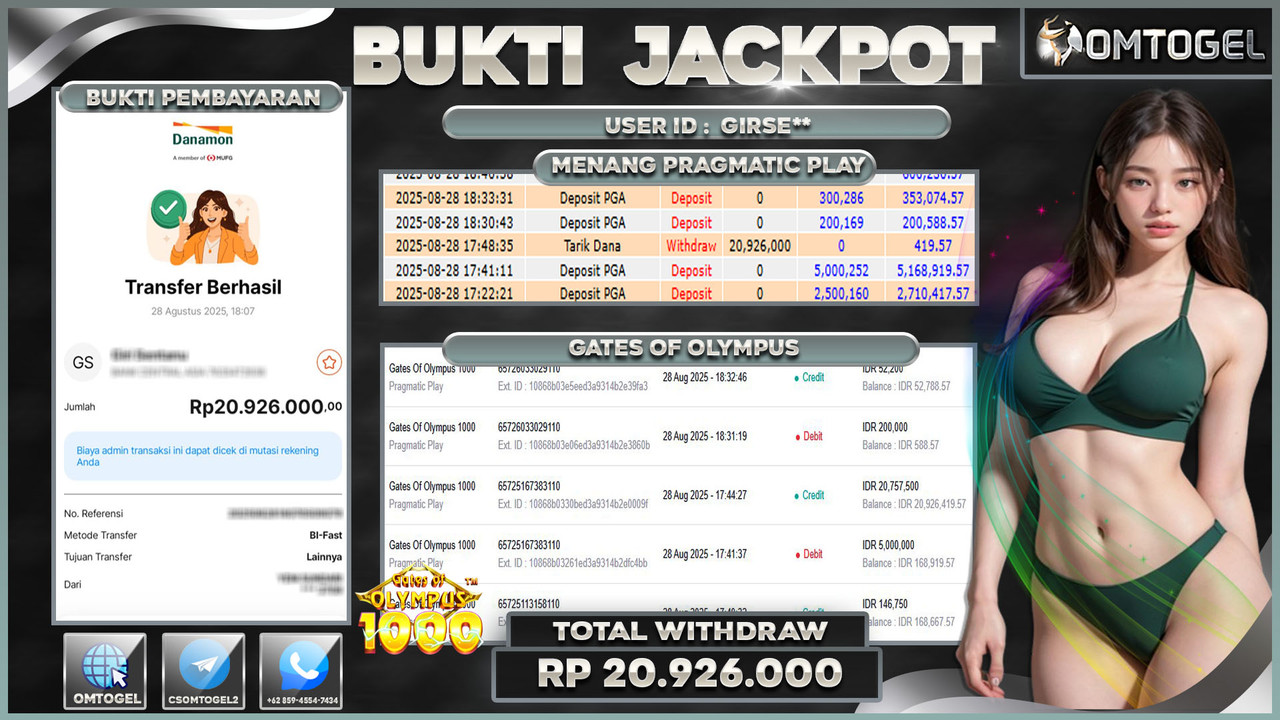 OMTOGEL JACKPOT PRAGMATIC PLAY GATES OF OLYMPUS 1000 20 JUTA DI BAYAR LUNAS ,-