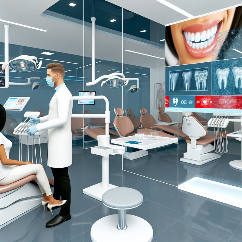 Современная стоматологическая клиника с передовым оборудованием, врач и пациент во время консультации, стерильность и технологичность интерьера