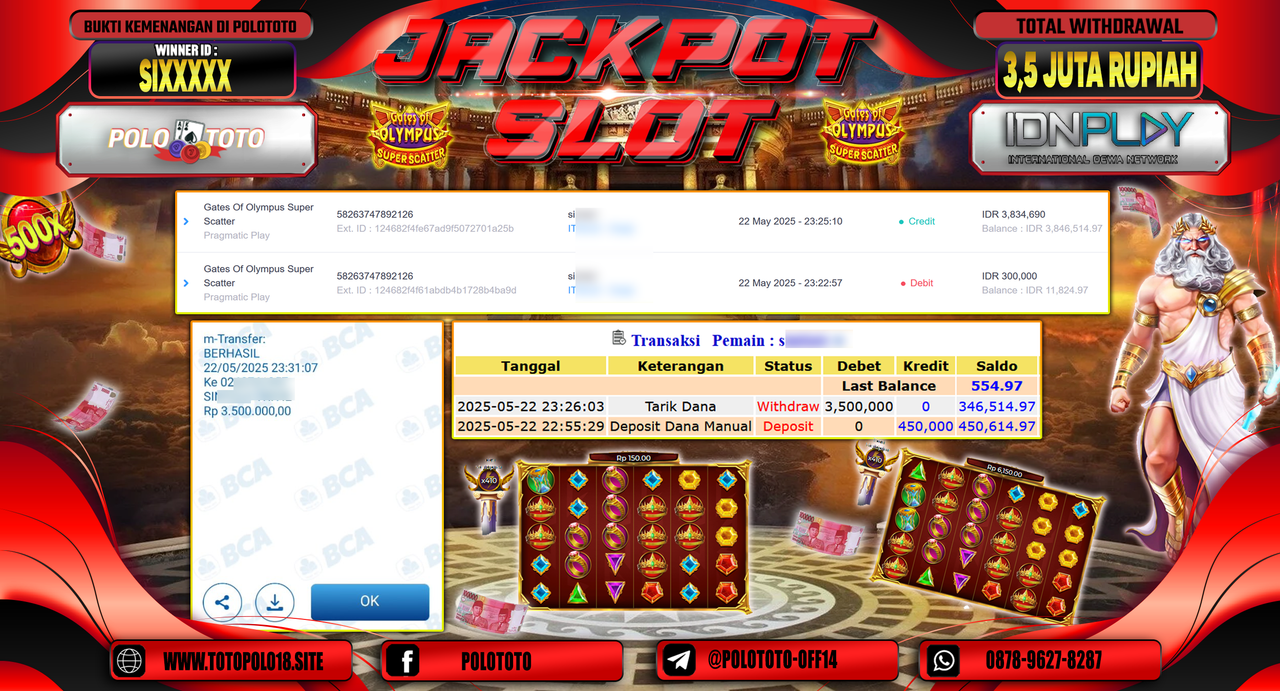 POLOTOTO JACKPOT SLOT GATES OF OLYMPUS SUPER SCATTER Rp.3.500.000,-