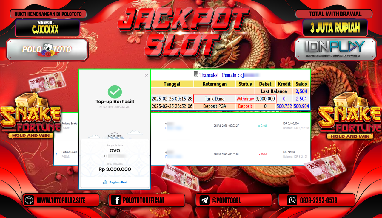 POLOTOTO JACKPOT SLOT FORTUNE SNAKE Rp.3.000.000,-