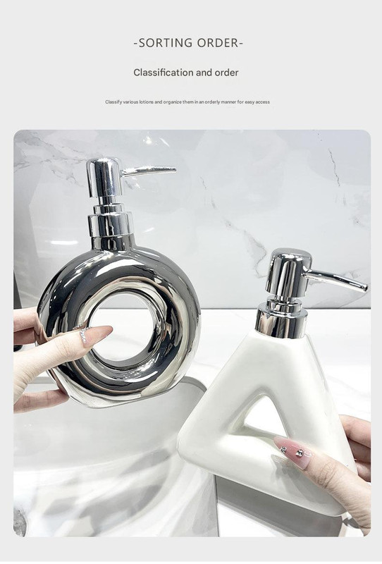 Modern Ceramic Soap & Lotion Dispenser - Unique Geometric Designs, 300ml Capacity(Donut lotion bottle milky white)