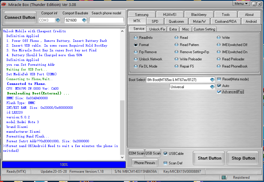 Redmi Note3 Pin Lock Remove done By Miracle Thunder Edition 3.08