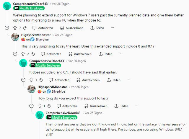 Firefox plant Support-Verlängerung für Windows 7, 8, 8.1