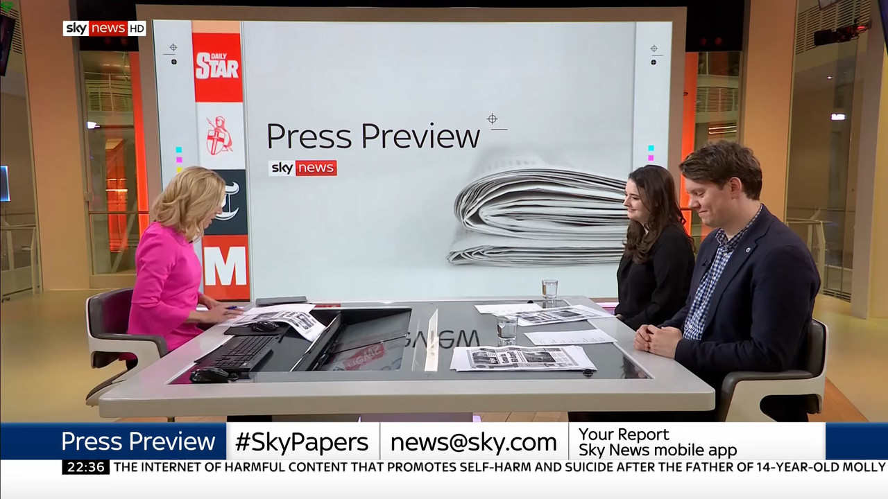 27 January - 22.00.00 - Sky News At 10. Anna Jones with the main