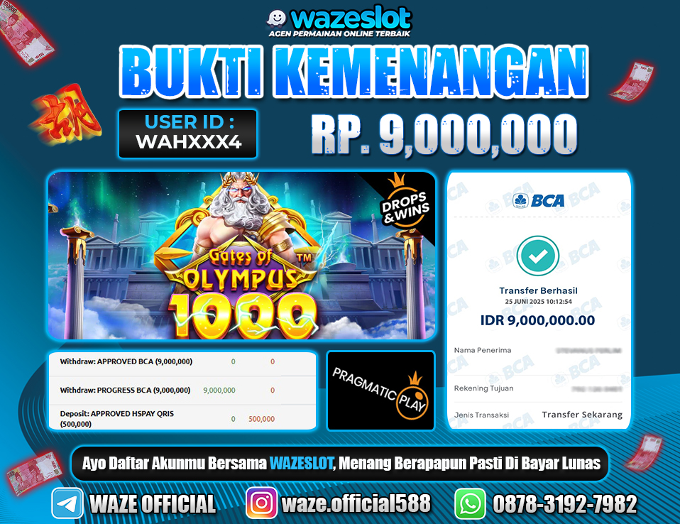 BUKTI KEMENANGAN 25 JUNI 2025 DI GAME GATES OF OLYMPUS 1000