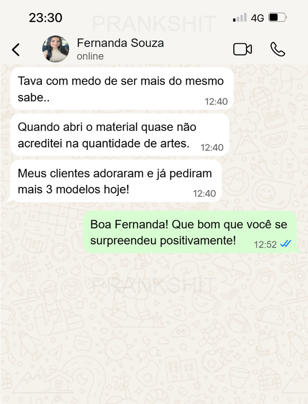Depoimento de cliente sobre qualidade das artes