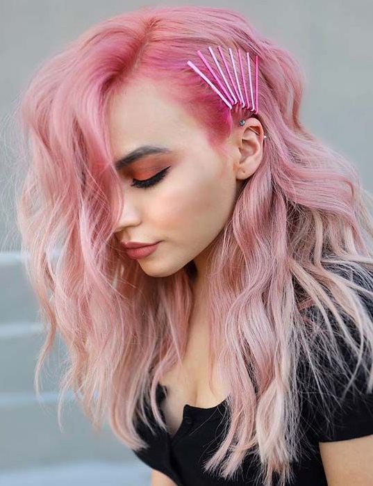 Dark to light pastel pink hair