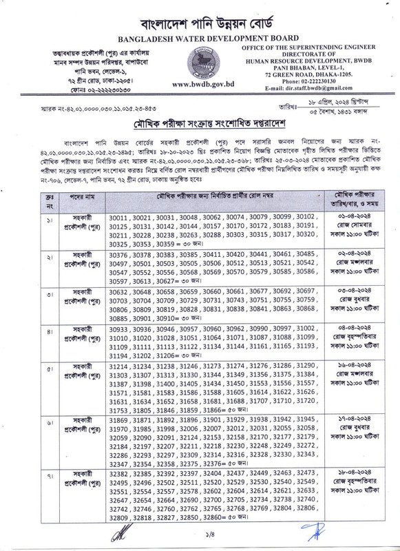 BWDB Assistant Engineer (Civil) Revised Viva Date 2024 PDF-1