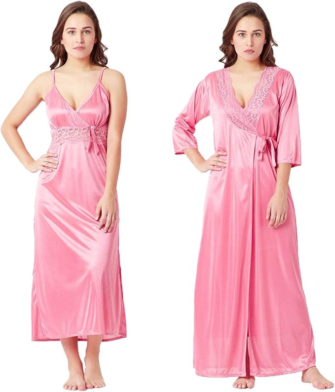 Romaisa Women's Satin Solid Maxi Length Nighty