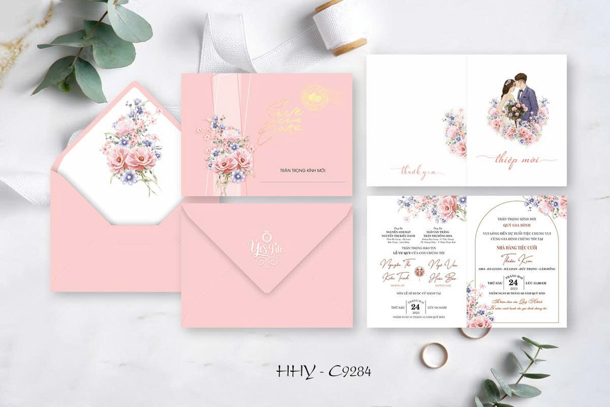 Thiệp hoa lá tone hồng (9284)