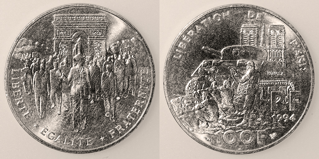 Las monedas de 100 francos de plata. Francia. V República. 1994