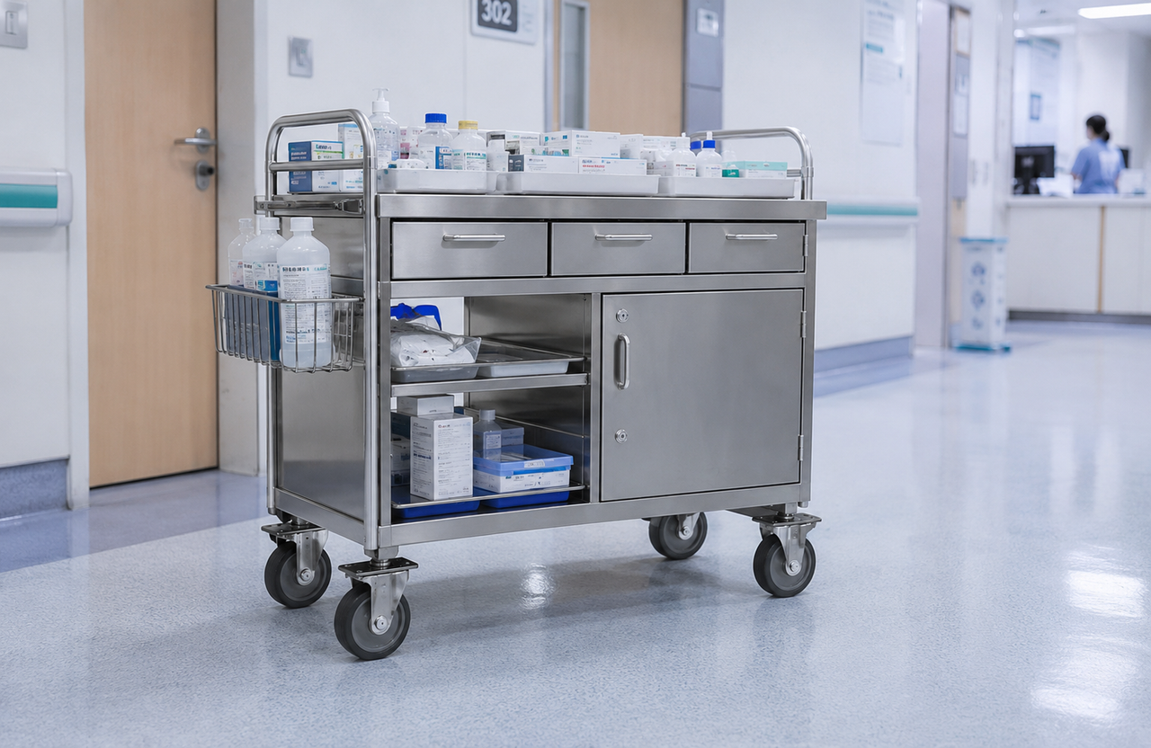 Hospital cleaning carts with stainless steel casters