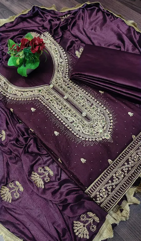 Mahek Sehnaz Women's Pure Cotton Embroidery Suits Color Purple (R220)
