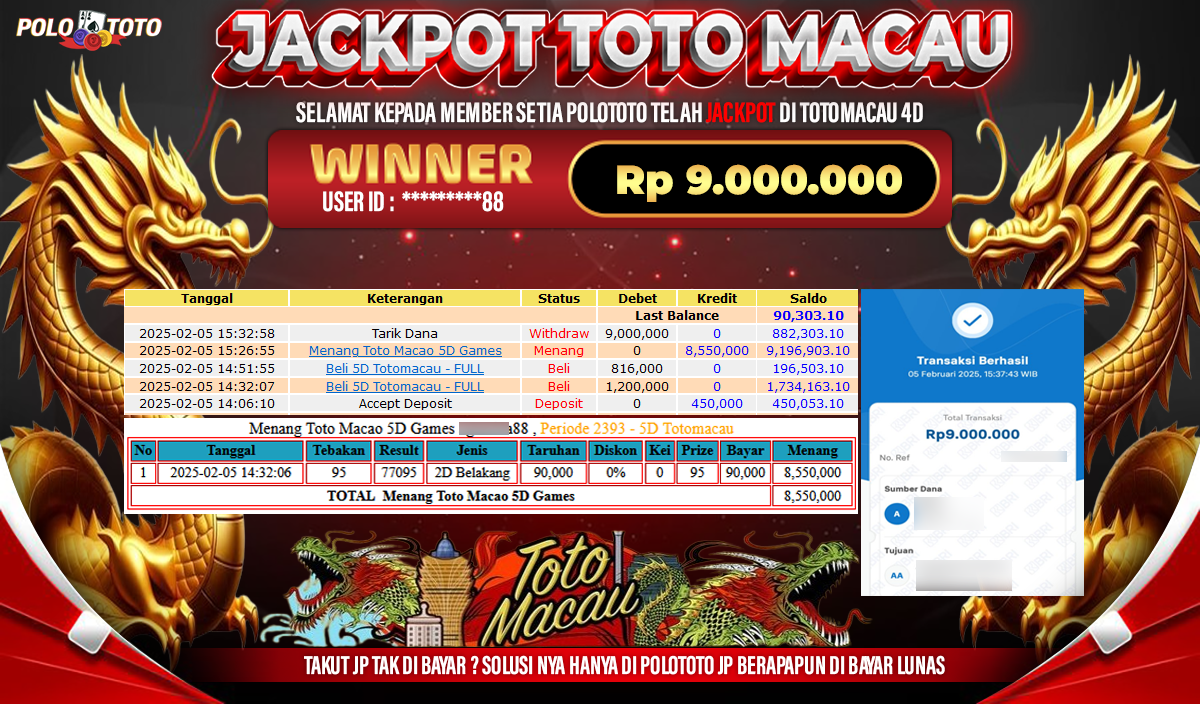 POLOTOTO JACKPOT TOTO MACAU 4D Rp.9,000.000,-